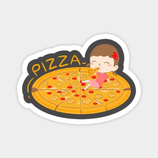 Cute girl eat pizza Magnet