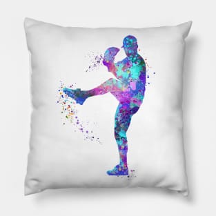 Baseball Pitcher Boy Watercolor Softball Gift Pillow