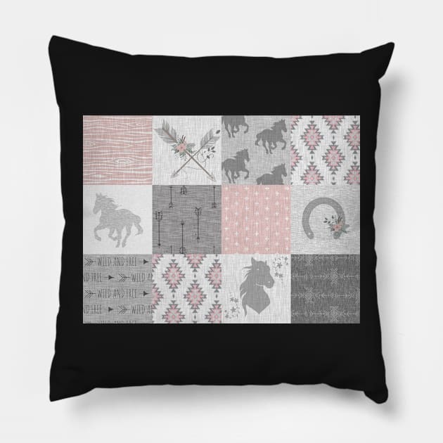 BoHo Horse Patchwork in pink and grey Pillow by SugarPineDesign