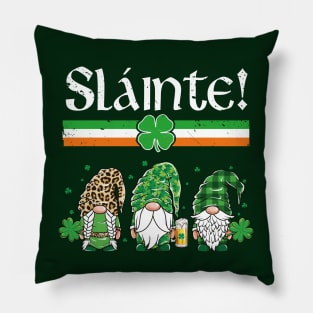 Three Gnomes Leprechaun Irish Flag Cheers Slainte Pillow