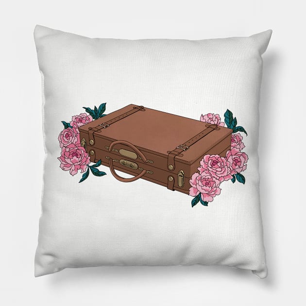 Vintage Briefcase with Soft Pink Flowers Pillow by phogar