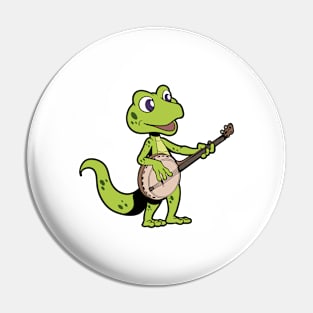 Comic gecko playing banjo Pin