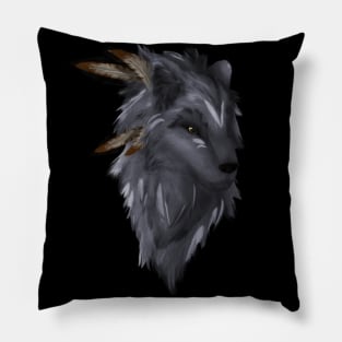 The Native Wolf (colored grey version) Pillow