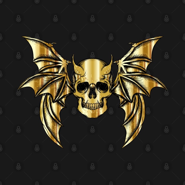 Gold Horned Bat Skull with Wings Design by TF Brands