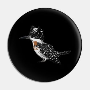 Crested Kingfisher Bird Art Birdlover Birdwatcher Animal Biologist Pin