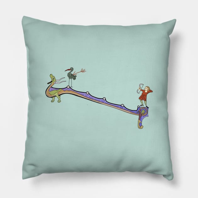 Medieval art - archer shooting a stork Pillow by vixfx