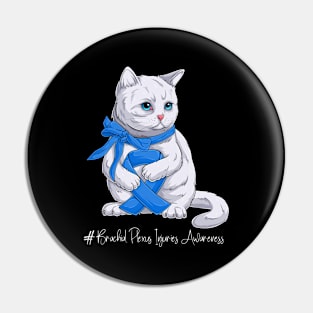 Cute Cat Brachial Plexus Injuries Awareness Month Blue Ribbon Survivor Survivor Gift Idea Pin