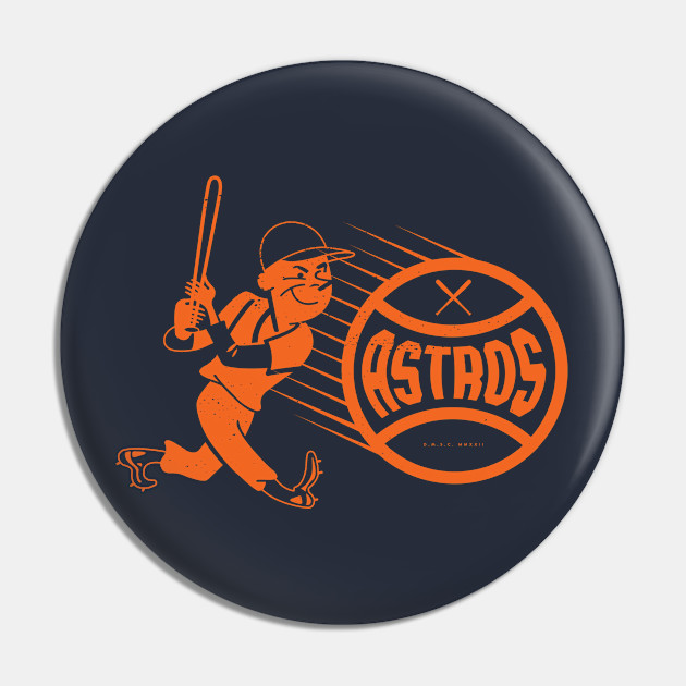 deadmansupplyco Vintage Running Baseball Player - Houston Astros (Orange Astros Wordmark) Kids T-Shirt