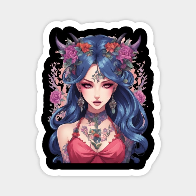 Gothic Whispers Mysterious Emo Goth Anime Girl Magnet by animegirlnft