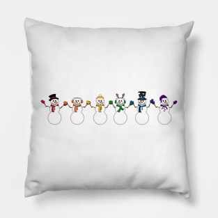 Row of Six LGBTQ Pride Rainbow Snowpeople Winter Design Pillow