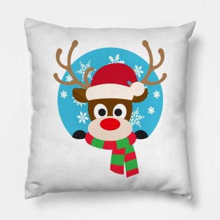 Cute Rudolph Red-Nosed Reindeer Christmas Design Pillow