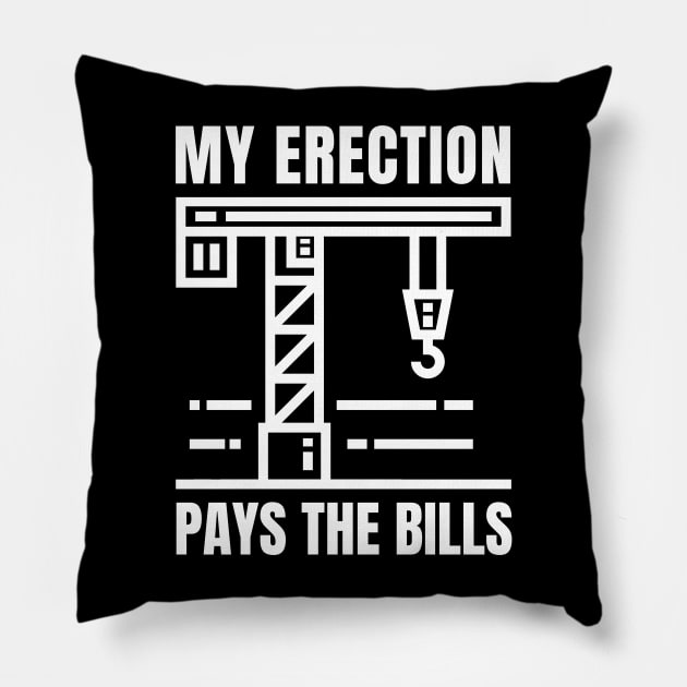 Funny Crane Operator, Construction Job Site Humor Pillow by WaBastian