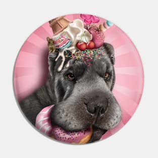 Shar Pei with ice cream and donuts Pin