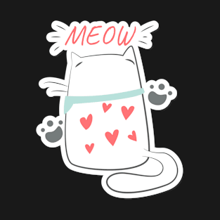 Cat Meow Cute Drawing Doodle Art T-Shirt