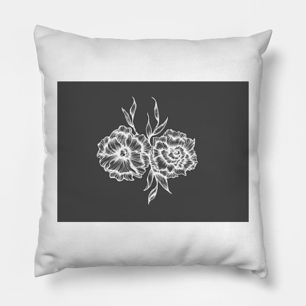 Two White Inked Flowers Pillow by corianndesigns