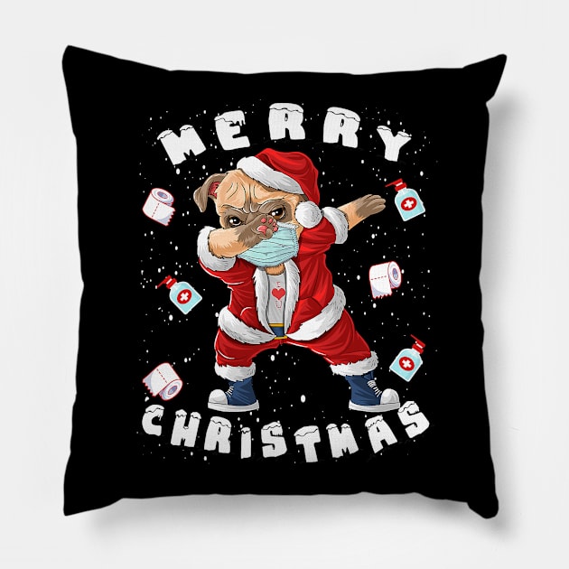 Merry Christmas 2020 Dog Santa Pug Christmas Costume Pillow by lostbearstudios