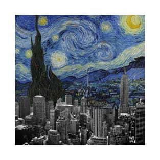 The Starry Night by Vincent Van Gogh and New York Skyline T-Shirt