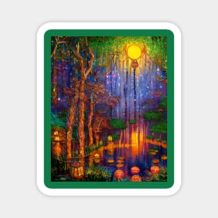 Magic Lantern Lighting Lake Water Pond Reflection Watercolor Magnet