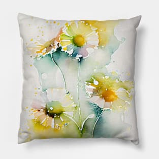 Abstract Watercolor Daisies Flower Design Pillow