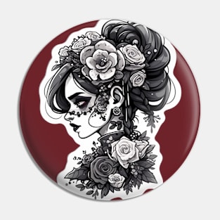 Black and White Cute Zombie Girl Pin