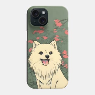 Flower Fluffy Pomsky Puppy White Pomeranian Husky Owner in Garden Phone Case