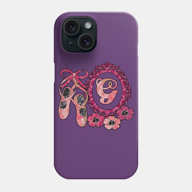 Pink floral ballerina Monogram art Phone Case by artbyomega