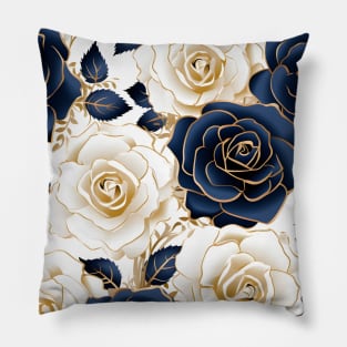 Navy Gold Floral Pattern Pillow