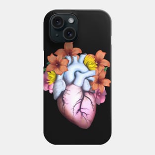 Human Heart in love, vintage effect watercolor orange flowers, Heart, anatomical Human heart Phone Case