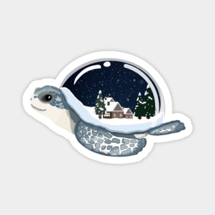 Turtle Snow Globe Winter Wonderland Magnet