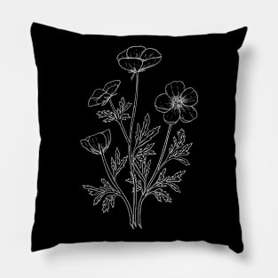 Buttercups Line Art Black Background Pillow