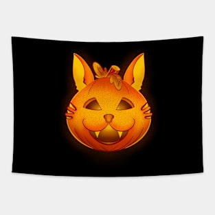 halloween pumpkin cat Tapestry