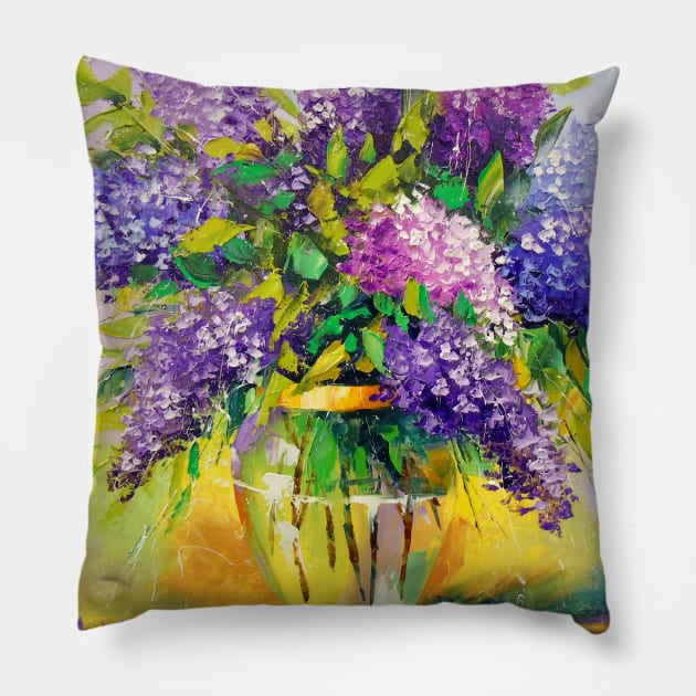 Bouquet of lilacs in a vase Pillow by OLHADARCHUKART