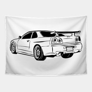 gtr r34 Line Art JDM 90s japanese retro car Tapestry