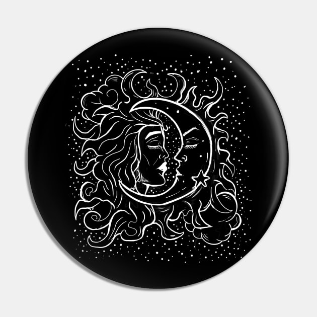 Sun and Moon Witchy Goth Hand Drawn Pin by LunaElizabeth