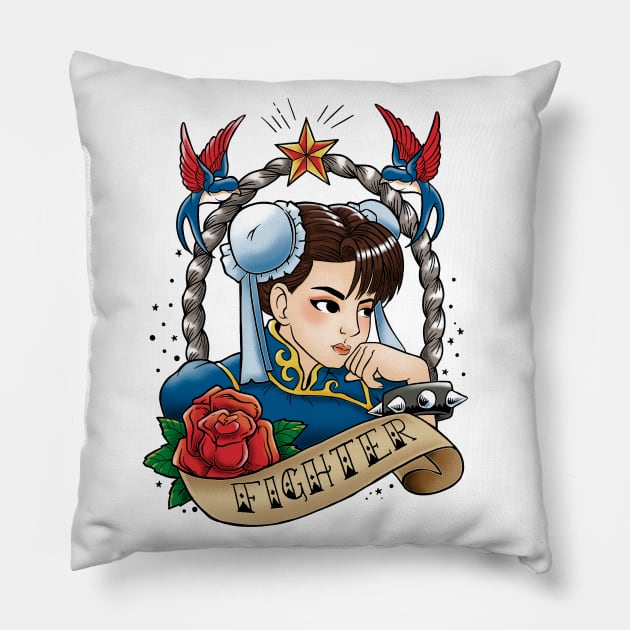 Fighter girl tattoo Pillow by Andriu