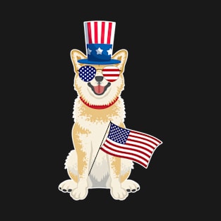 Shiba Inu Uncle Sam Hat Sunglasses Usa Flag 4th Of July T-Shirt