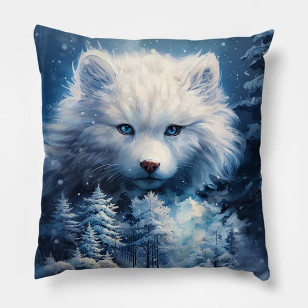 Winter White Wolf Pillow by tfortwo