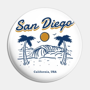 San Diego California USA Palm Trees and Ocean Waves Pin