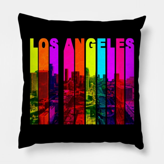 Retro Los Angeles California Cityscape Skyline Pillow by phughes1980