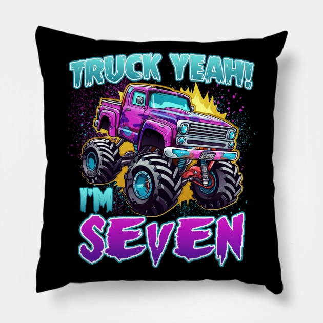 Truck yeah Birthday Tee Seven year old Girl Tee Monster Truck Birthday Country Birthday Kids Gift copy Pillow by ttao4164