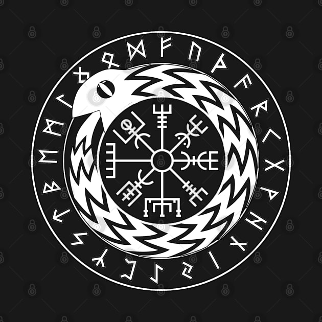 Norse Mythology Jormungandr Vegvisir with Runes by AgemaApparel