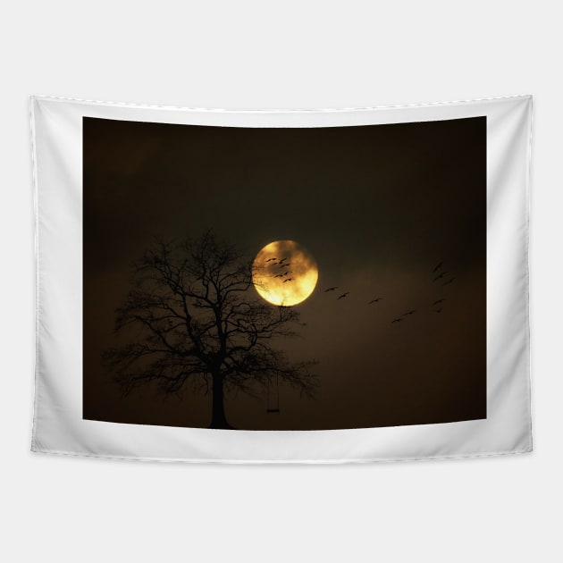 Silhouettes On A Hunter's Moon Tapestry by JimDeFazioPhotography