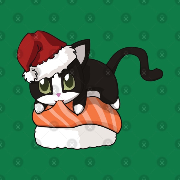 Tuxedo Cat Salmon Sushi Christmas by Myanko