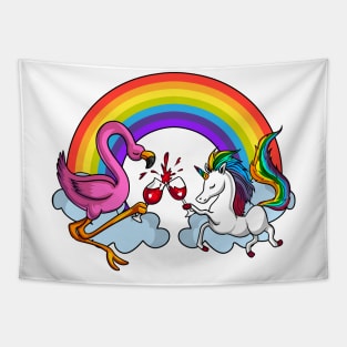 Unicorn Flamingo Party Tapestry