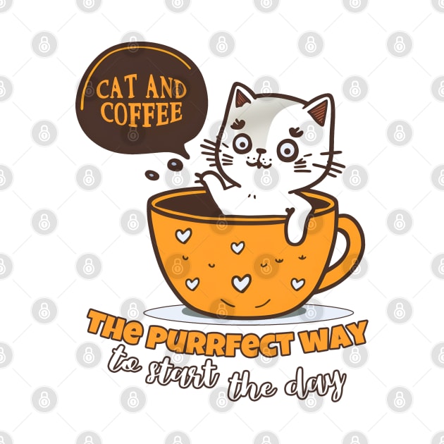 Cat and coffee purrfect day by Rusty Lynx Design