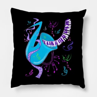 Jazz music shirt with saxophone, piano keys, musical notes. Pillow