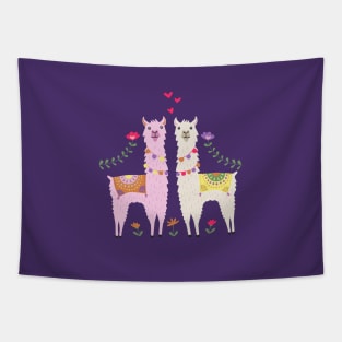 White and Pink Llama Pattern Tapestry