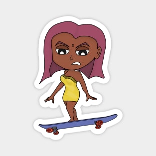 Girl in yellow dress skateboarding Magnet