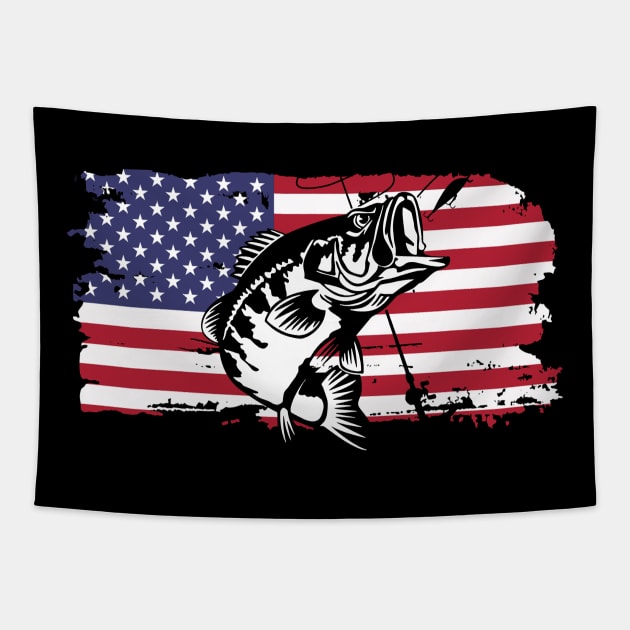 Bass Fishing Fish American Flag Patriotic Fishing Tapestry