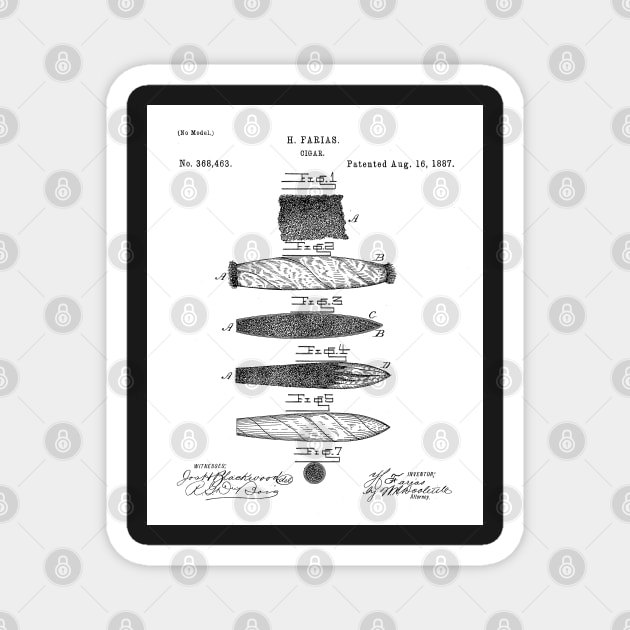 Cigar Making Patent - Cigar Smoker Smoke Tobacco Shop Art - White Magnet by patentpress